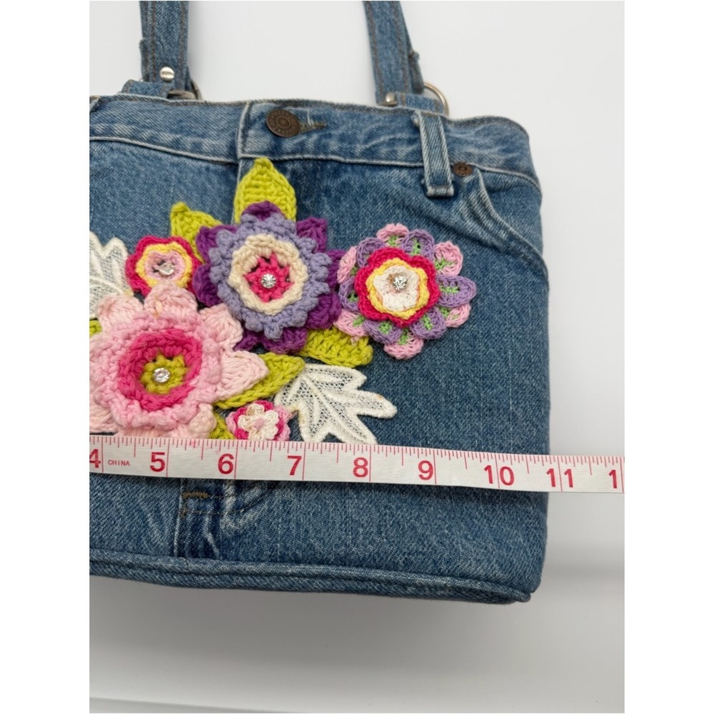 Hand & Heart Walnut CA Hand Made Crochet Floral Denim Shoulder Bag - Picture 4 of 11